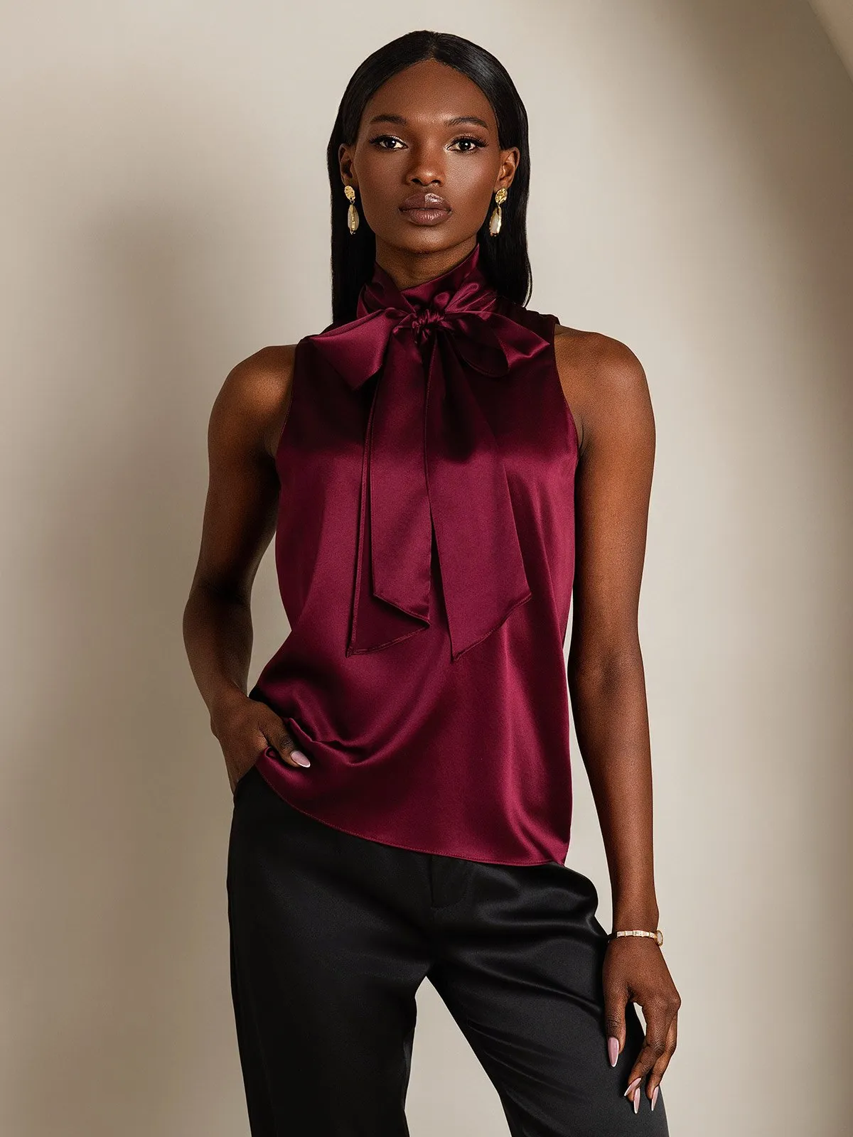 19Momme Silk Tie Neck Shirt
