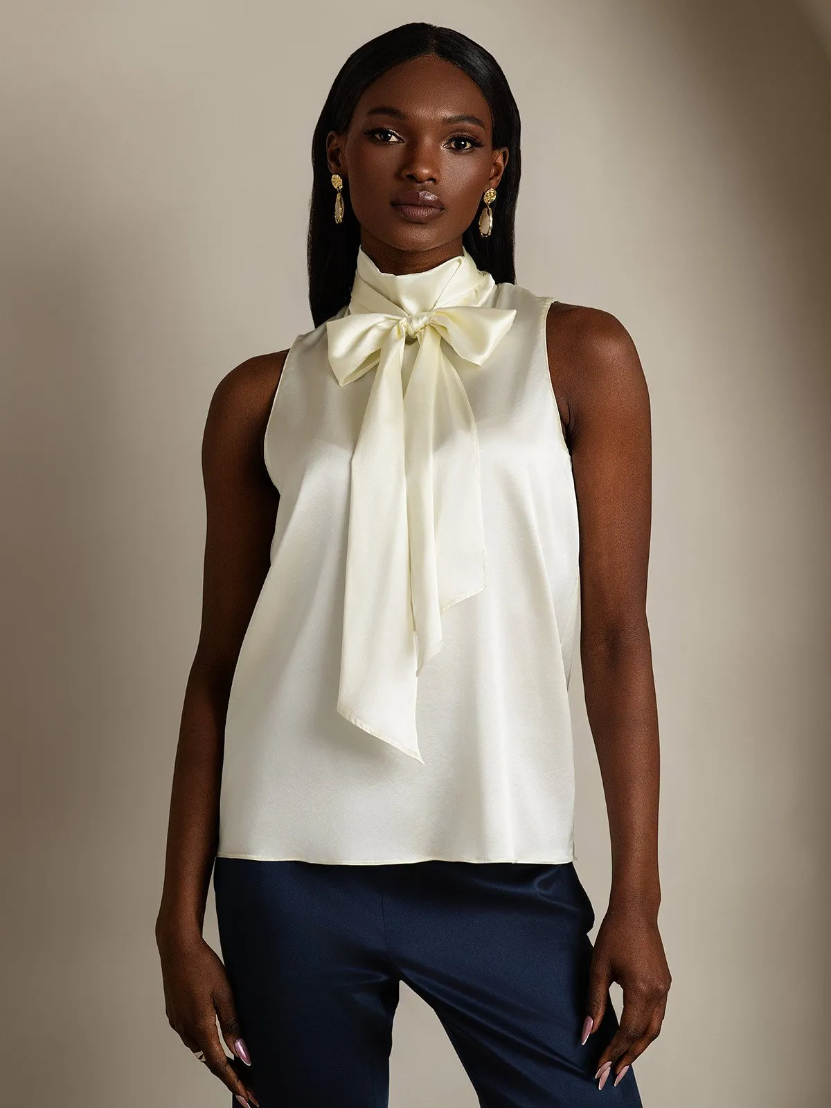 19Momme Silk Tie Neck Shirt