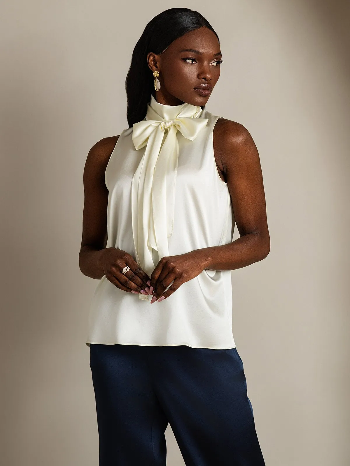 19Momme Silk Tie Neck Shirt