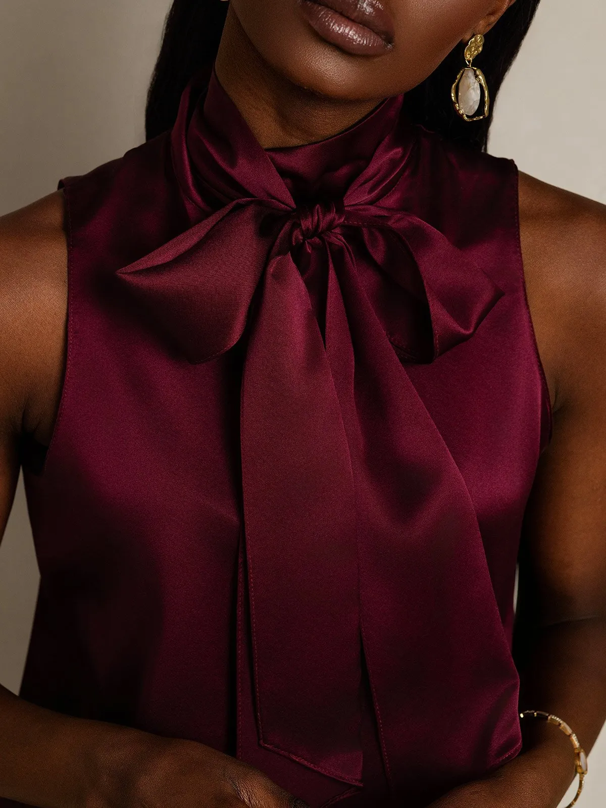 19Momme Silk Tie Neck Shirt