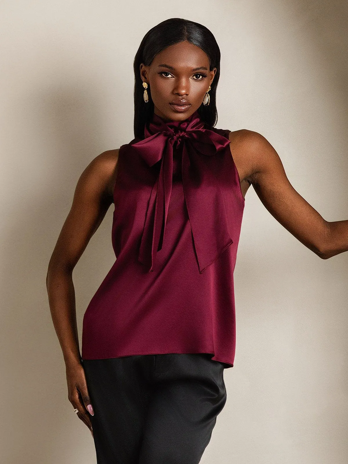 19Momme Silk Tie Neck Shirt