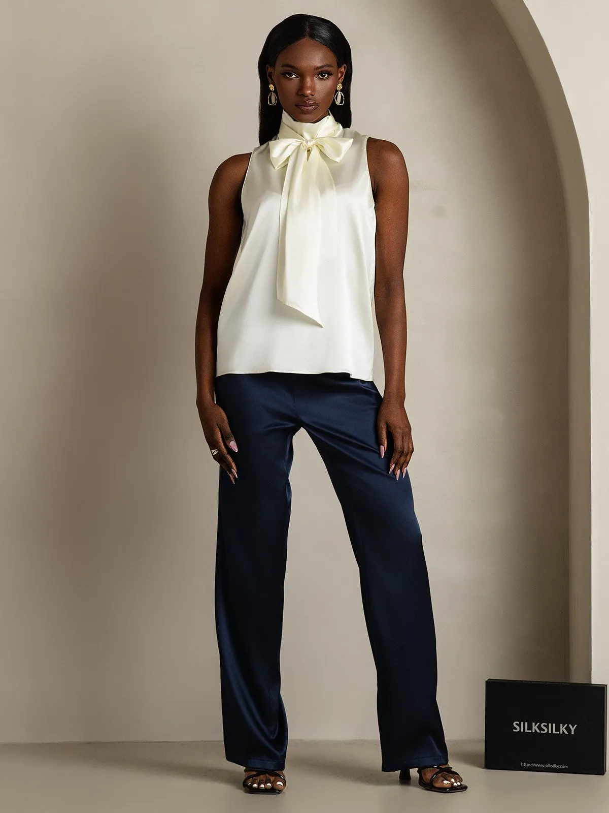 19Momme Silk Tie Neck Shirt
