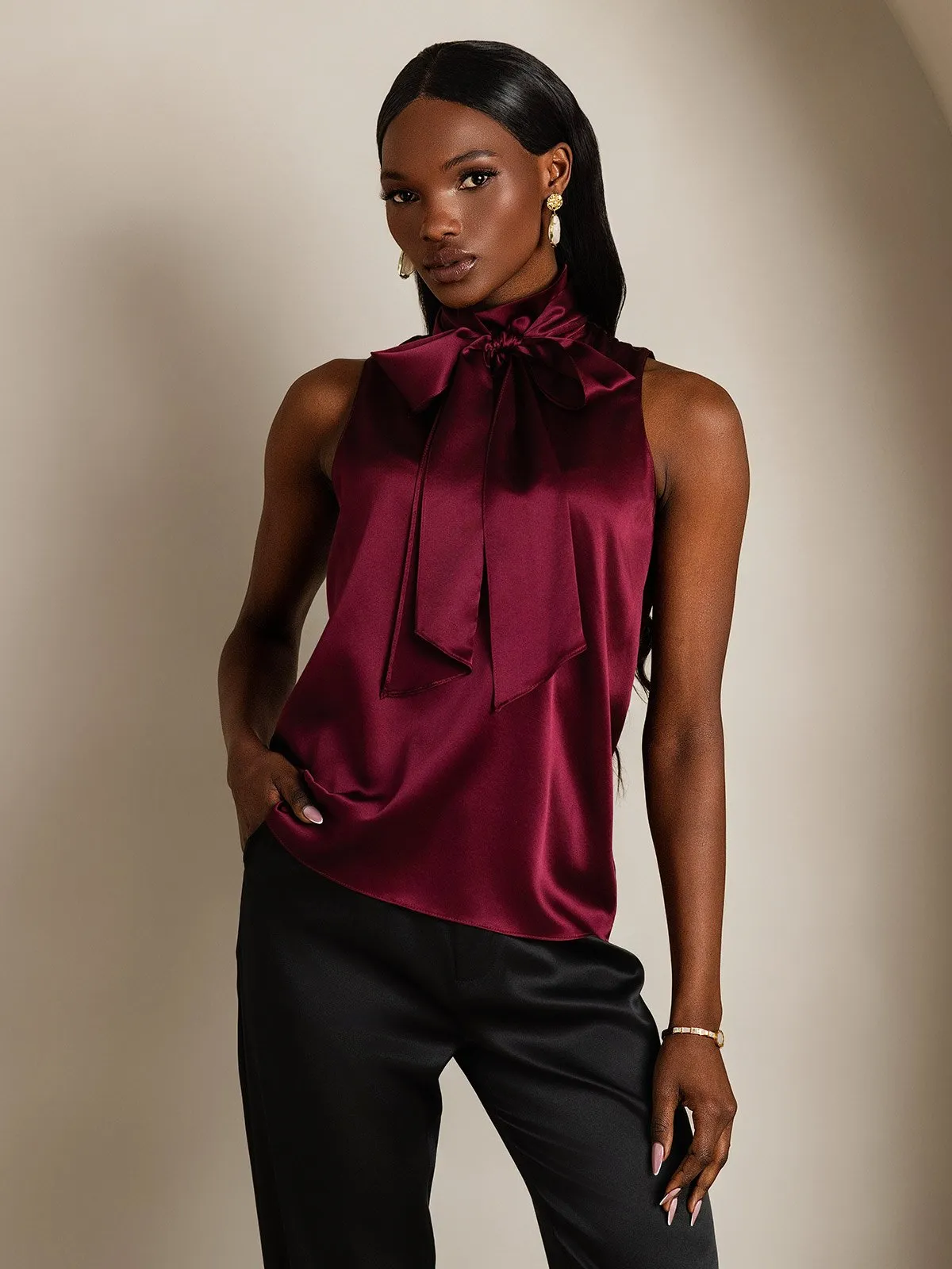 19Momme Silk Tie Neck Shirt
