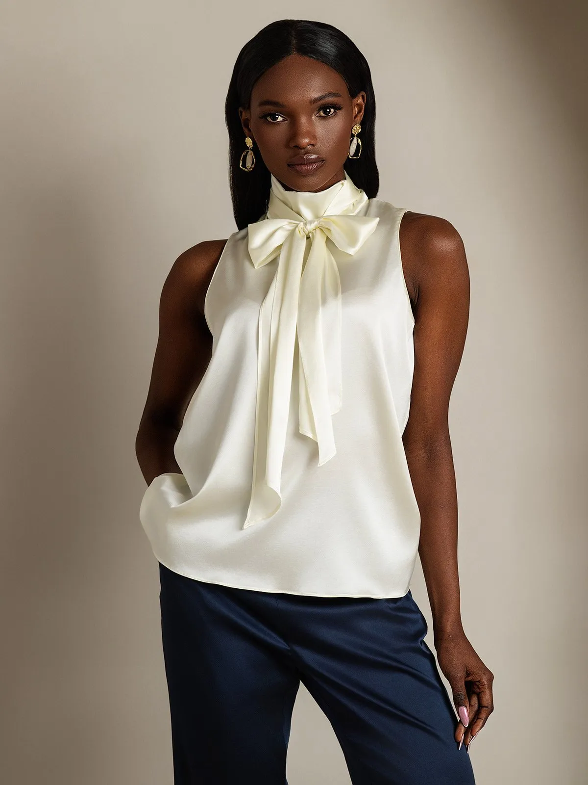 19Momme Silk Tie Neck Shirt