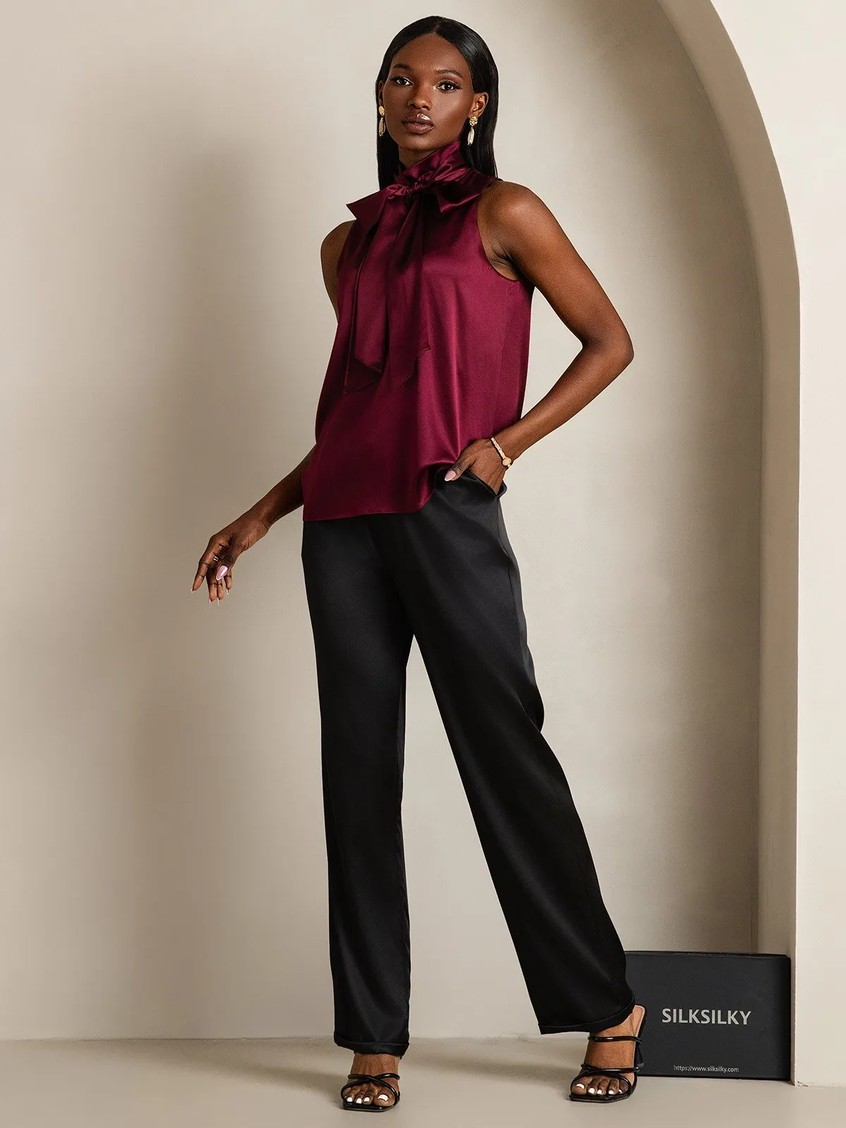 19Momme Silk Tie Neck Shirt