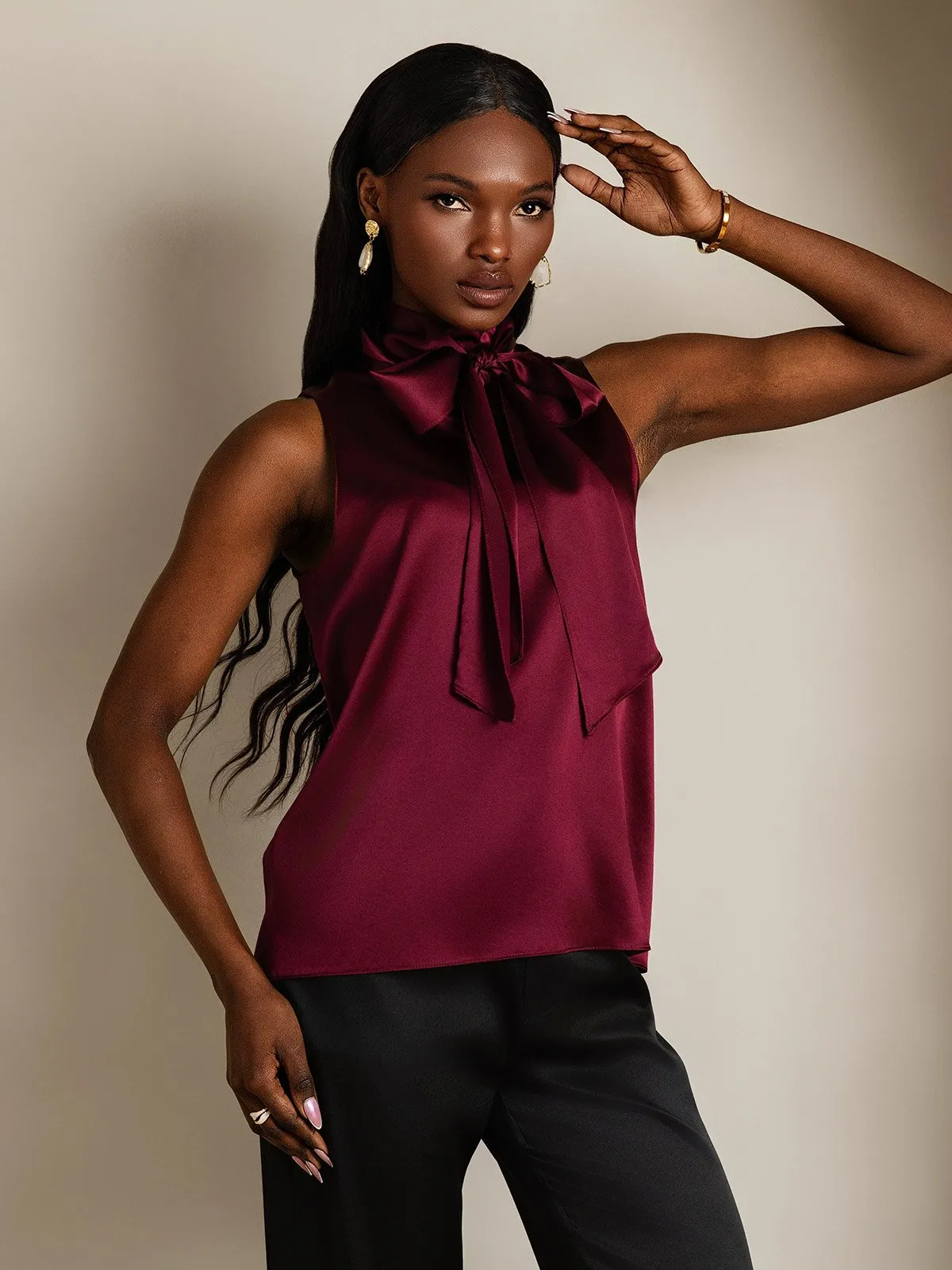 19Momme Silk Tie Neck Shirt
