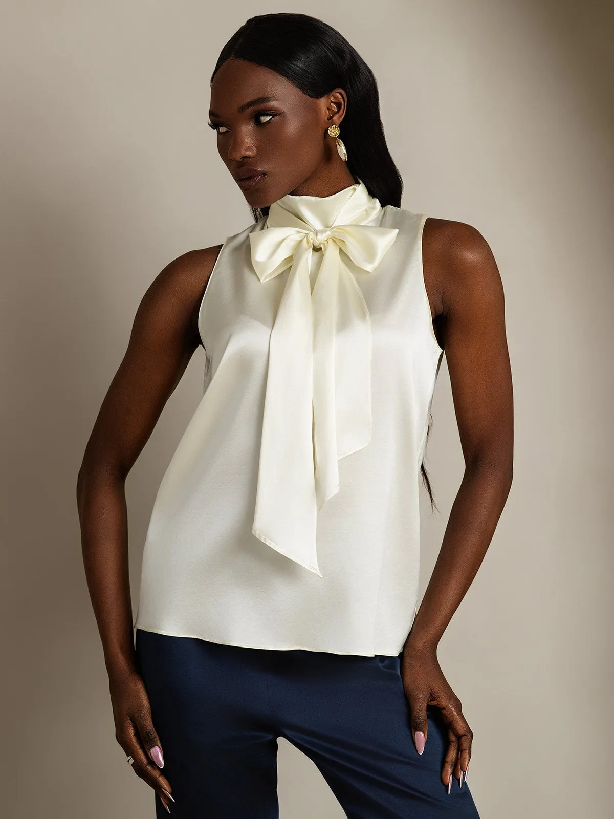19Momme Silk Tie Neck Shirt