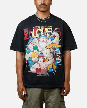 73 Studio Lets Fighting Love Heavyweight T-Shirt Black Acidwash
