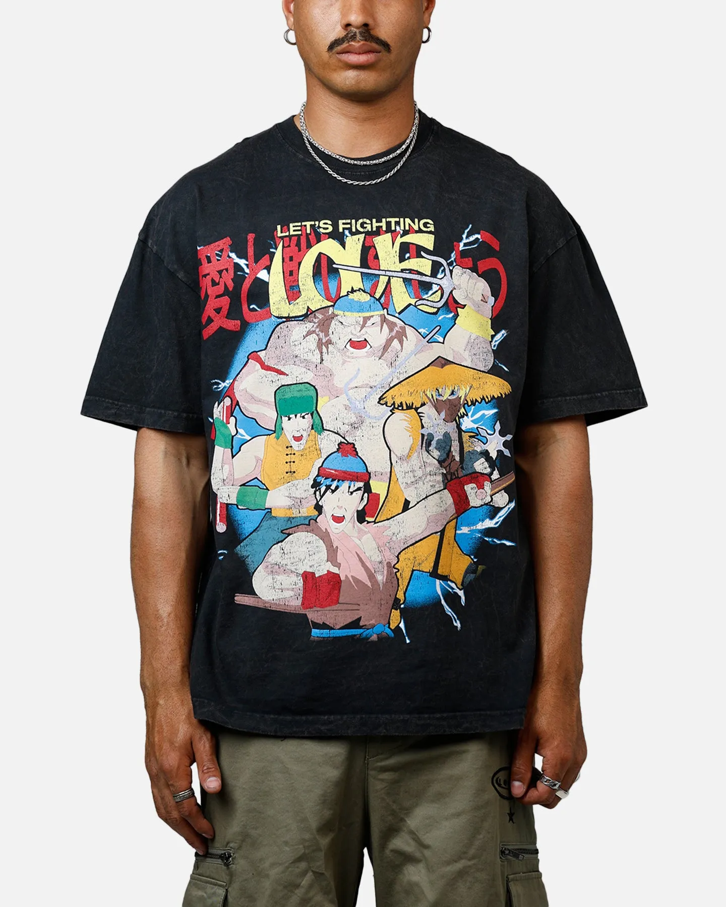 73 Studio Lets Fighting Love Heavyweight T-Shirt Black Acidwash
