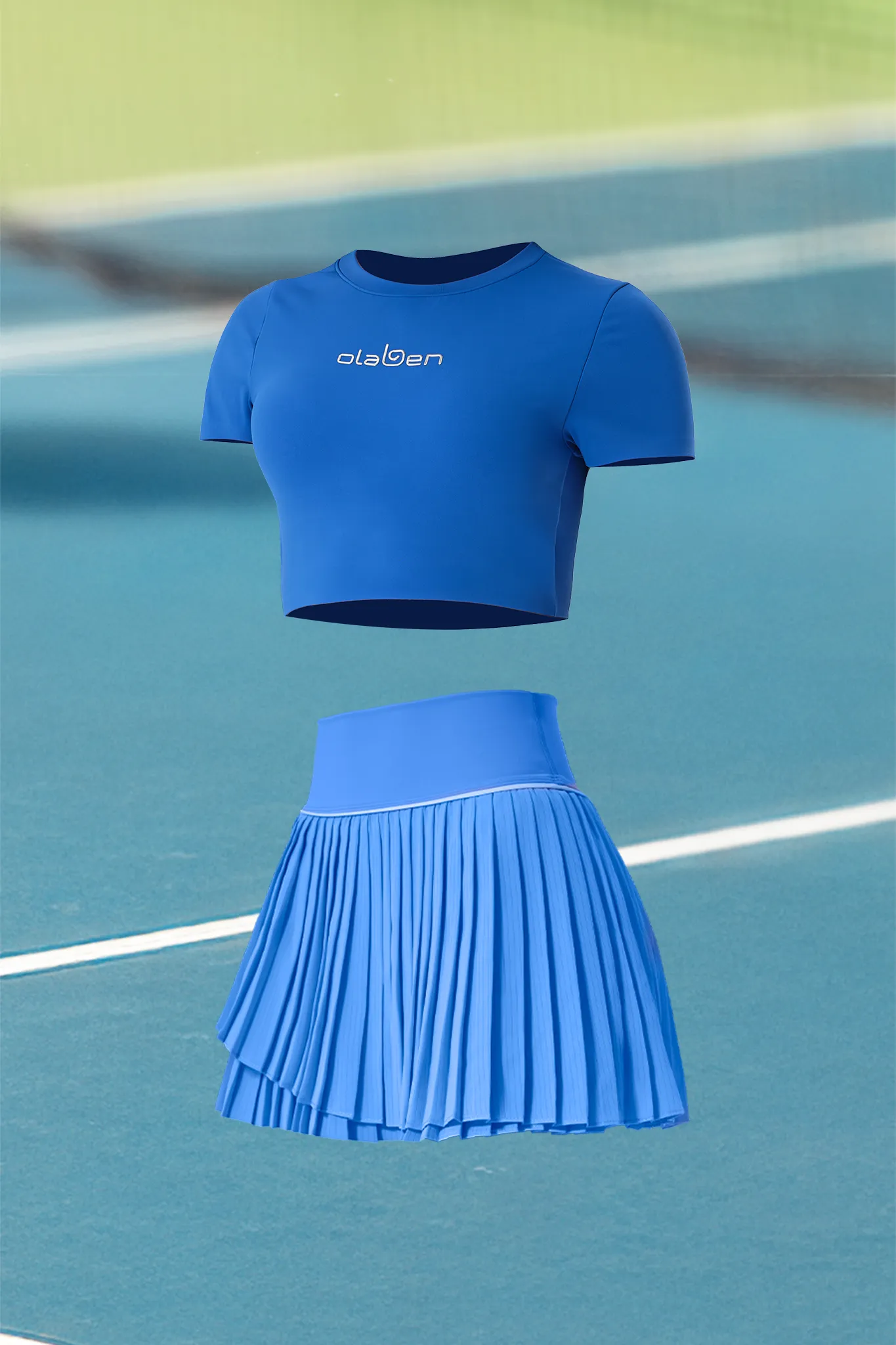 All Day Short Sleeve Crop & Pleated A Line Skirt - Ultramarine