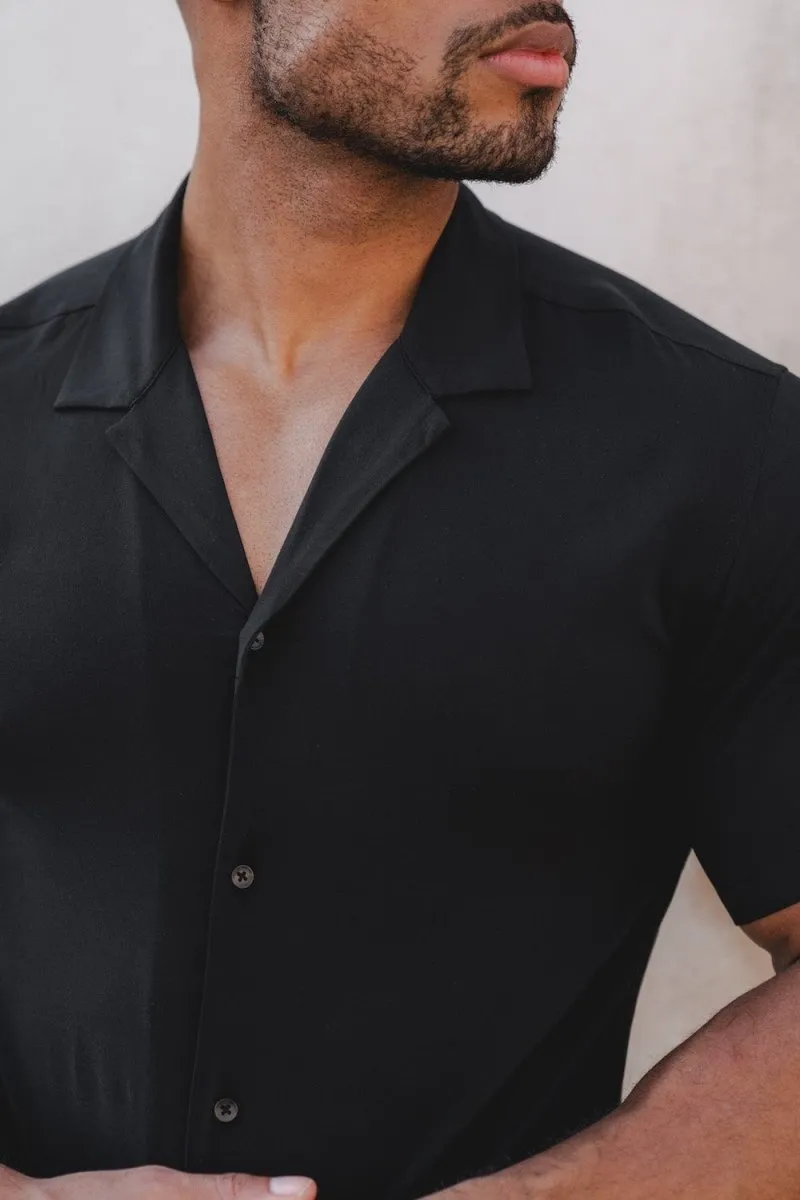 Athletic Fit Viscose Shirt in Black