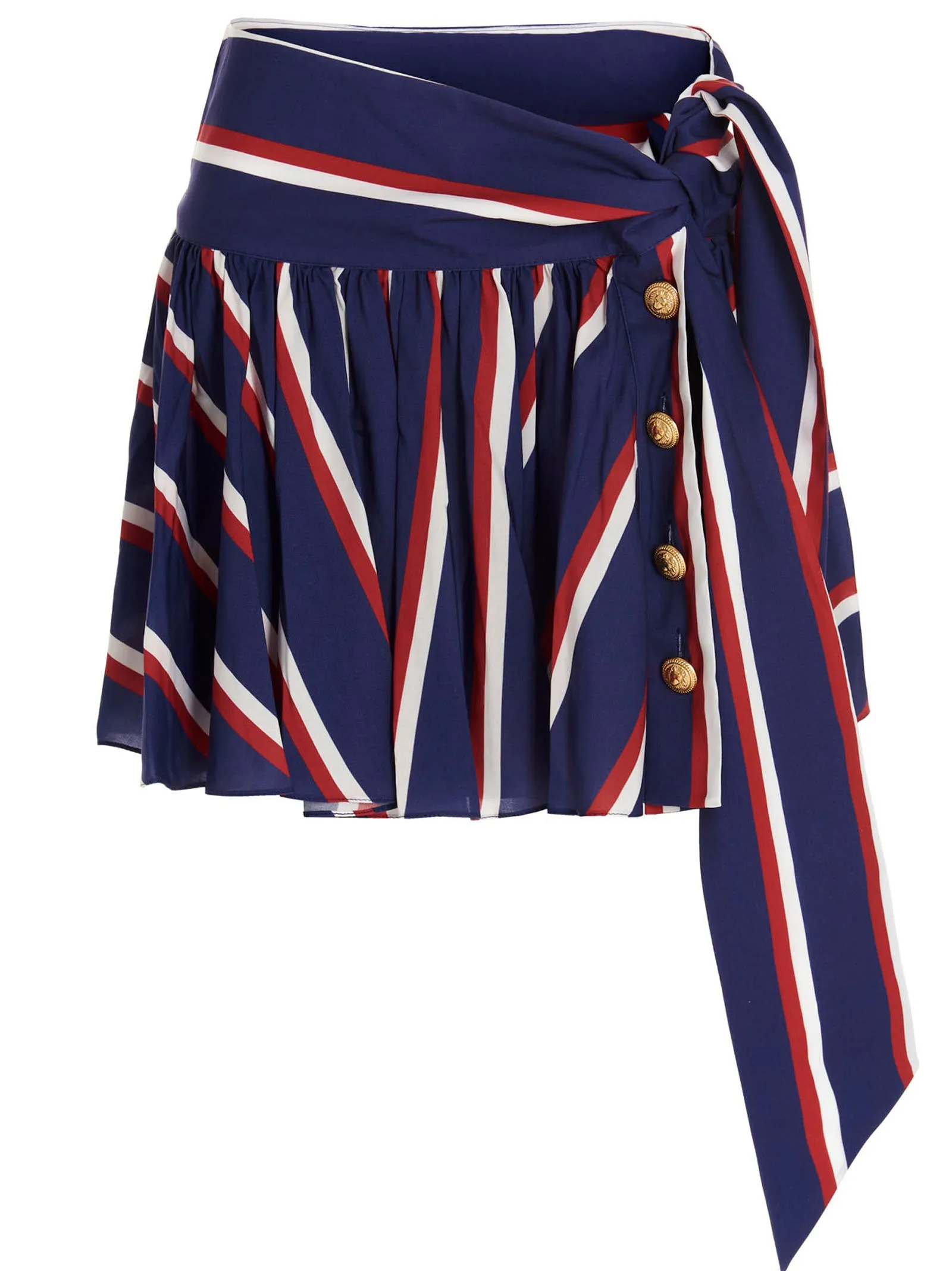 Balmain Side Tied Striped Mini Skirt