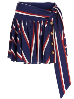 Balmain Side Tied Striped Mini Skirt