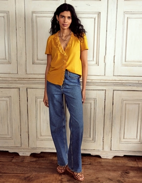 Broderie V-Neck Top-Golden Rye