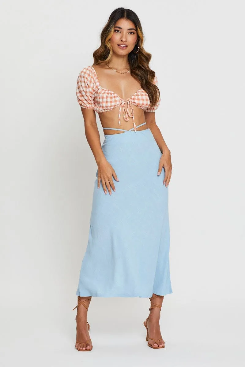 Check Crop Top Short Sleeve Tie Up