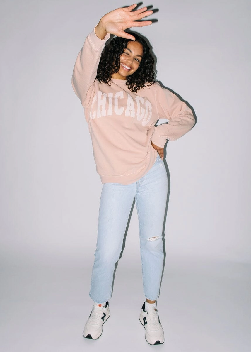 Chicago Collegiate Puff Sweatshirt - Dusty Pink