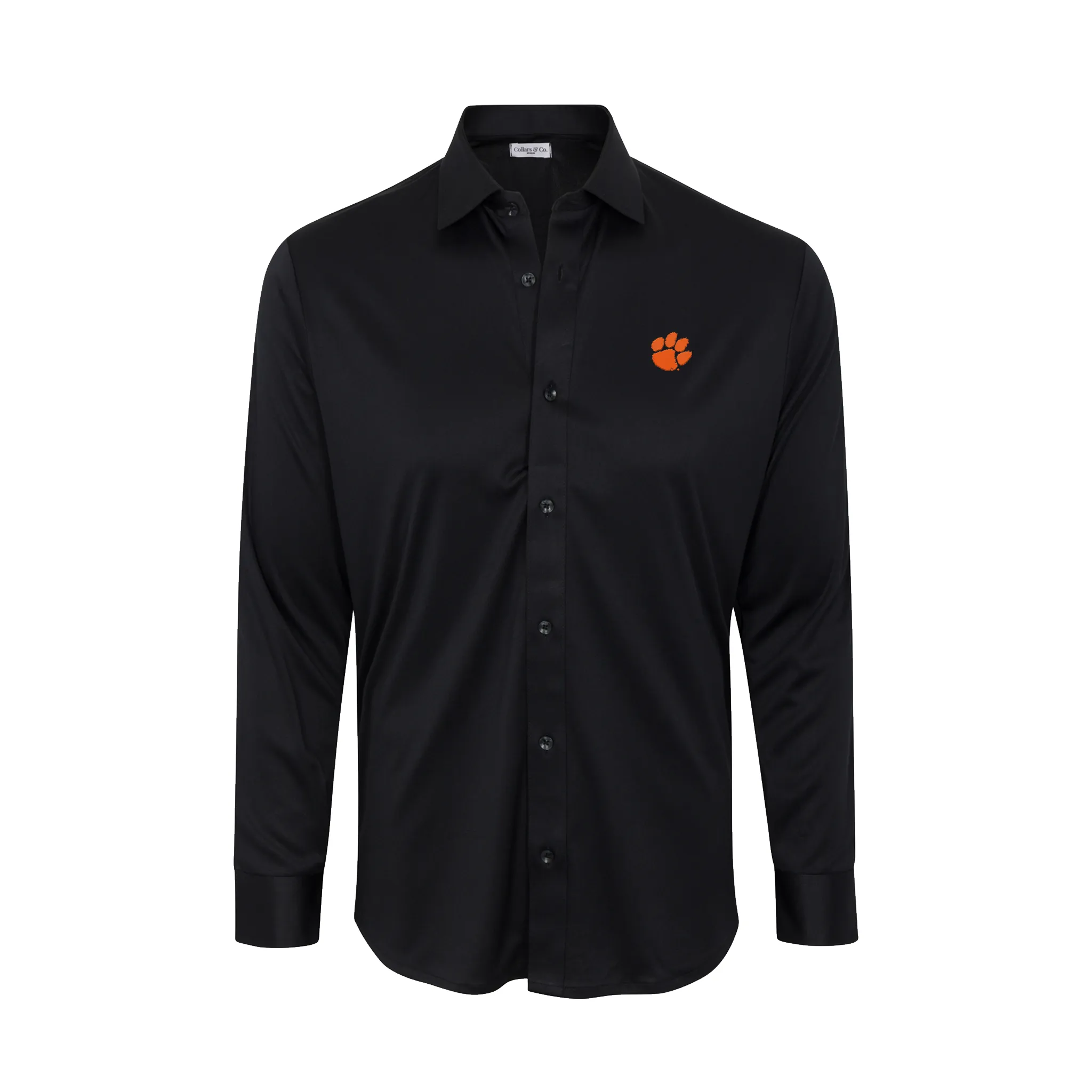 Clemson Quattro Flex Dress Shirt with Semi-Spread Collar Black