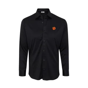 Clemson Quattro Flex Dress Shirt with Semi-Spread Collar Black