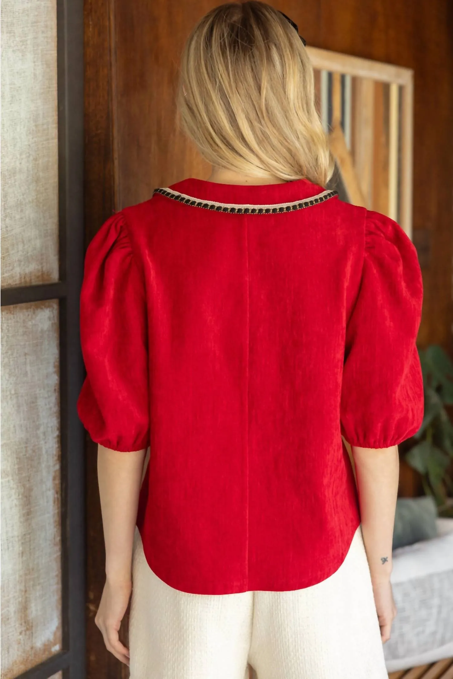 Collard Knit Top In Red
