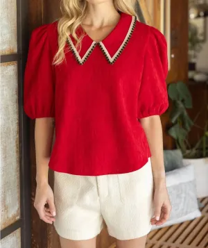 Collard Knit Top In Red