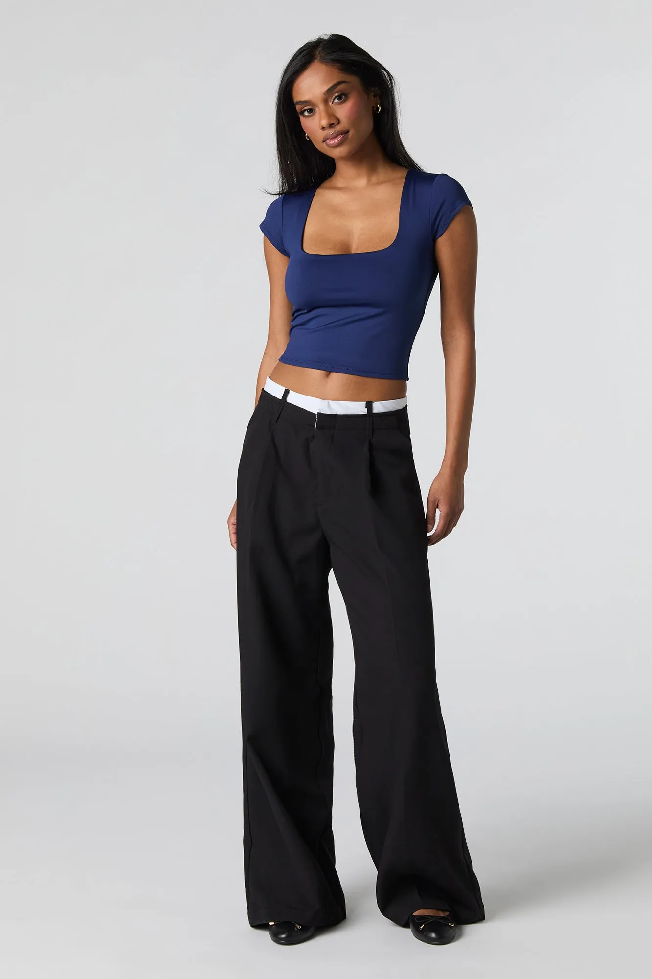 Contour Square Neck Cap Sleeve Crop Top