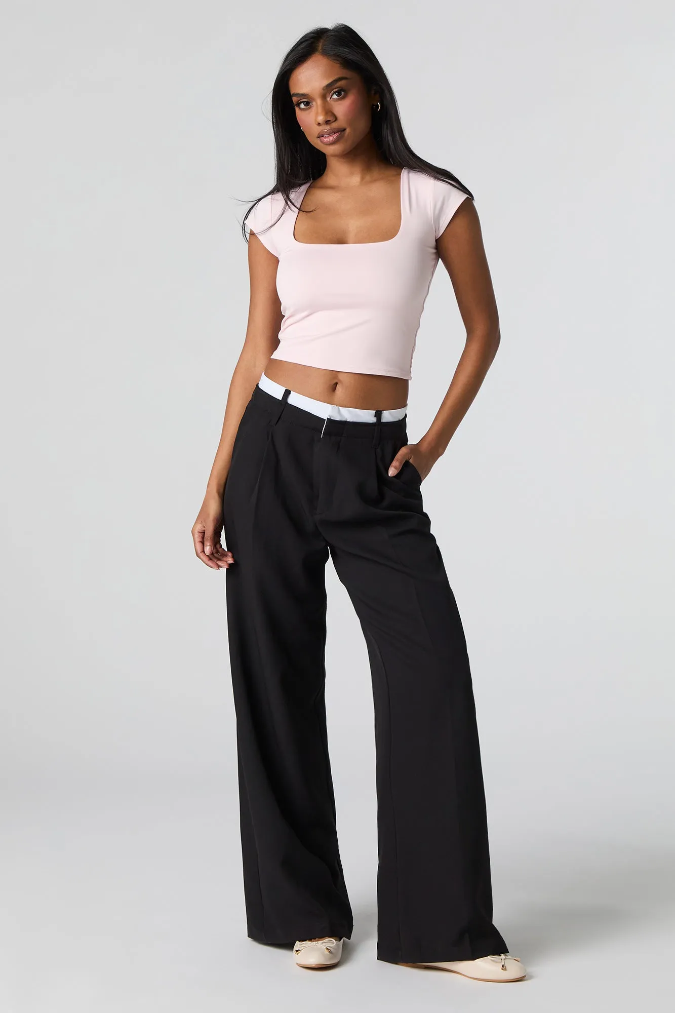 Contour Square Neck Cap Sleeve Crop Top