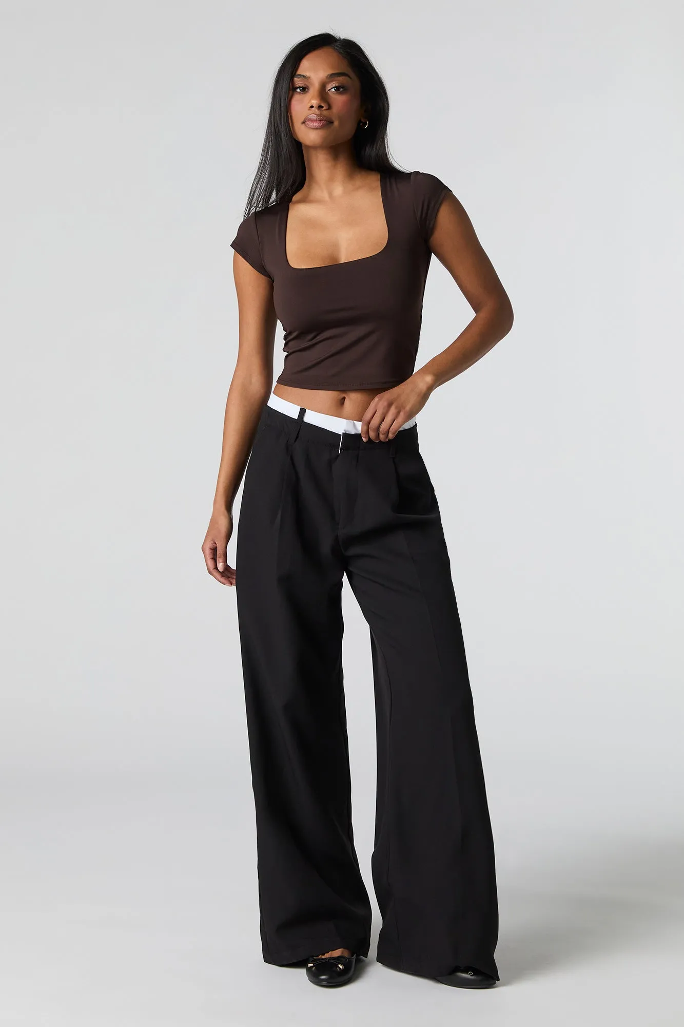 Contour Square Neck Cap Sleeve Crop Top