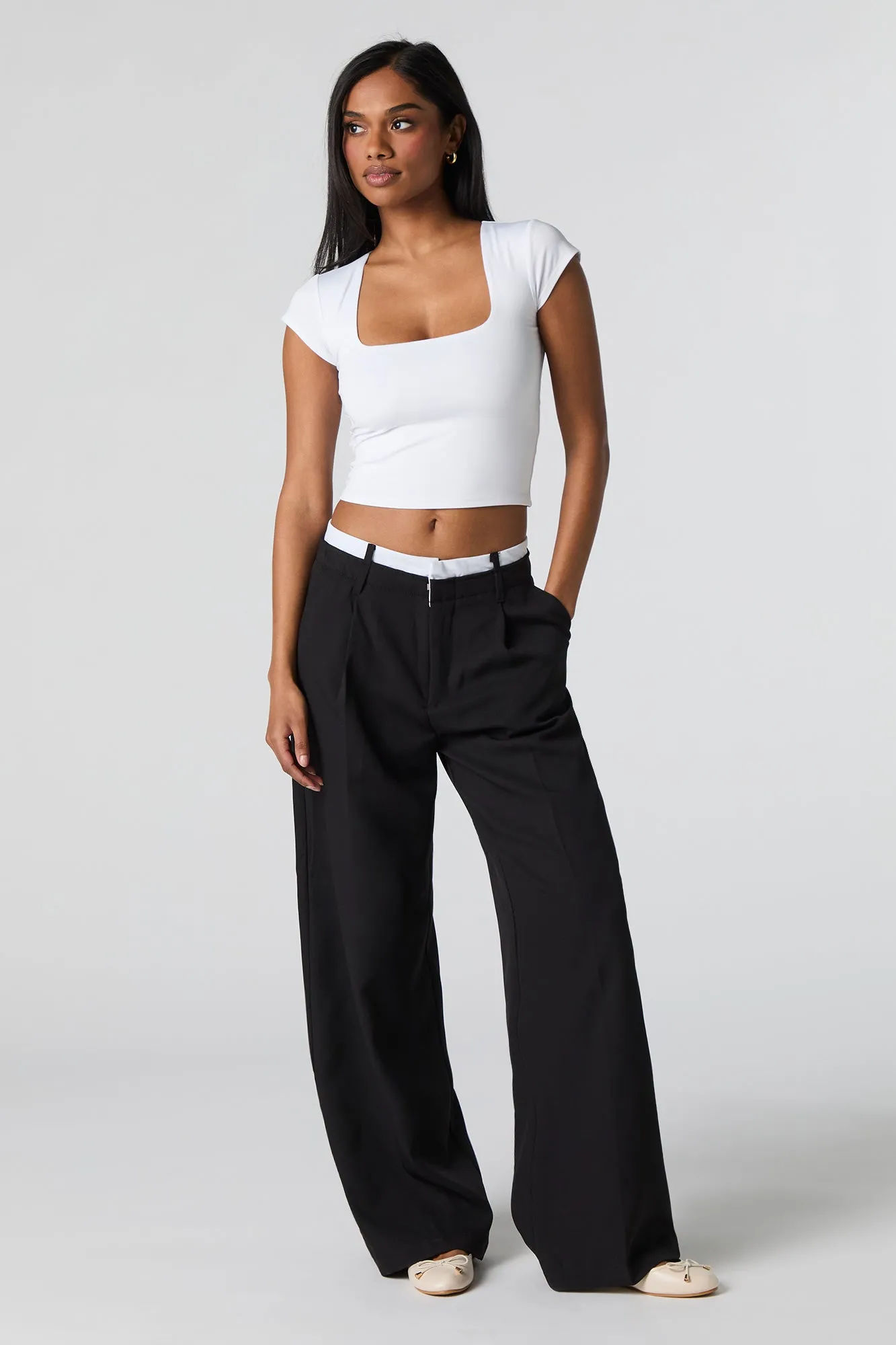 Contour Square Neck Cap Sleeve Crop Top