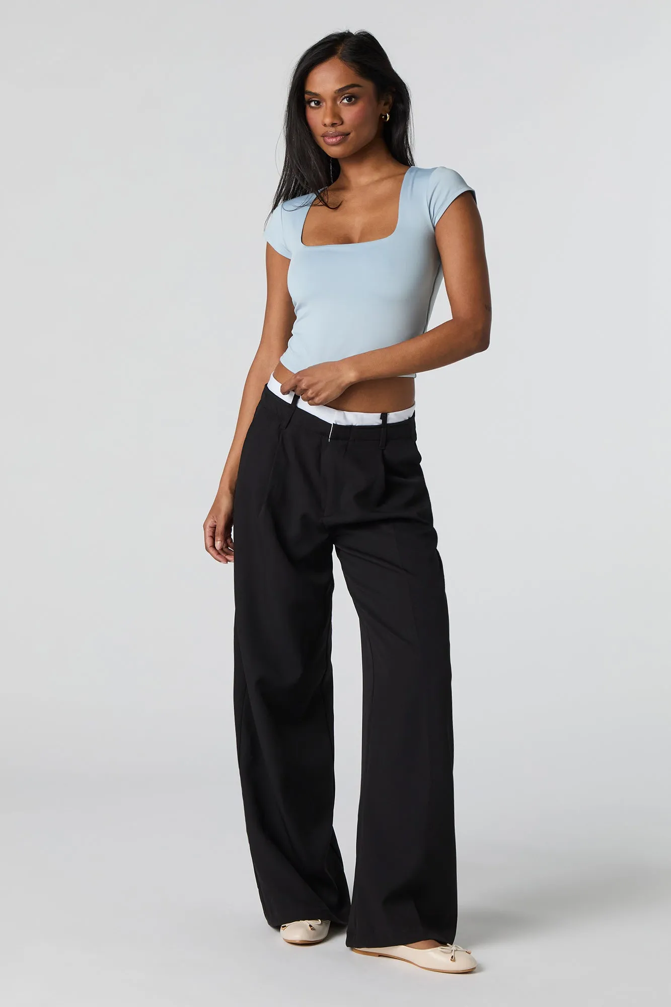 Contour Square Neck Cap Sleeve Crop Top