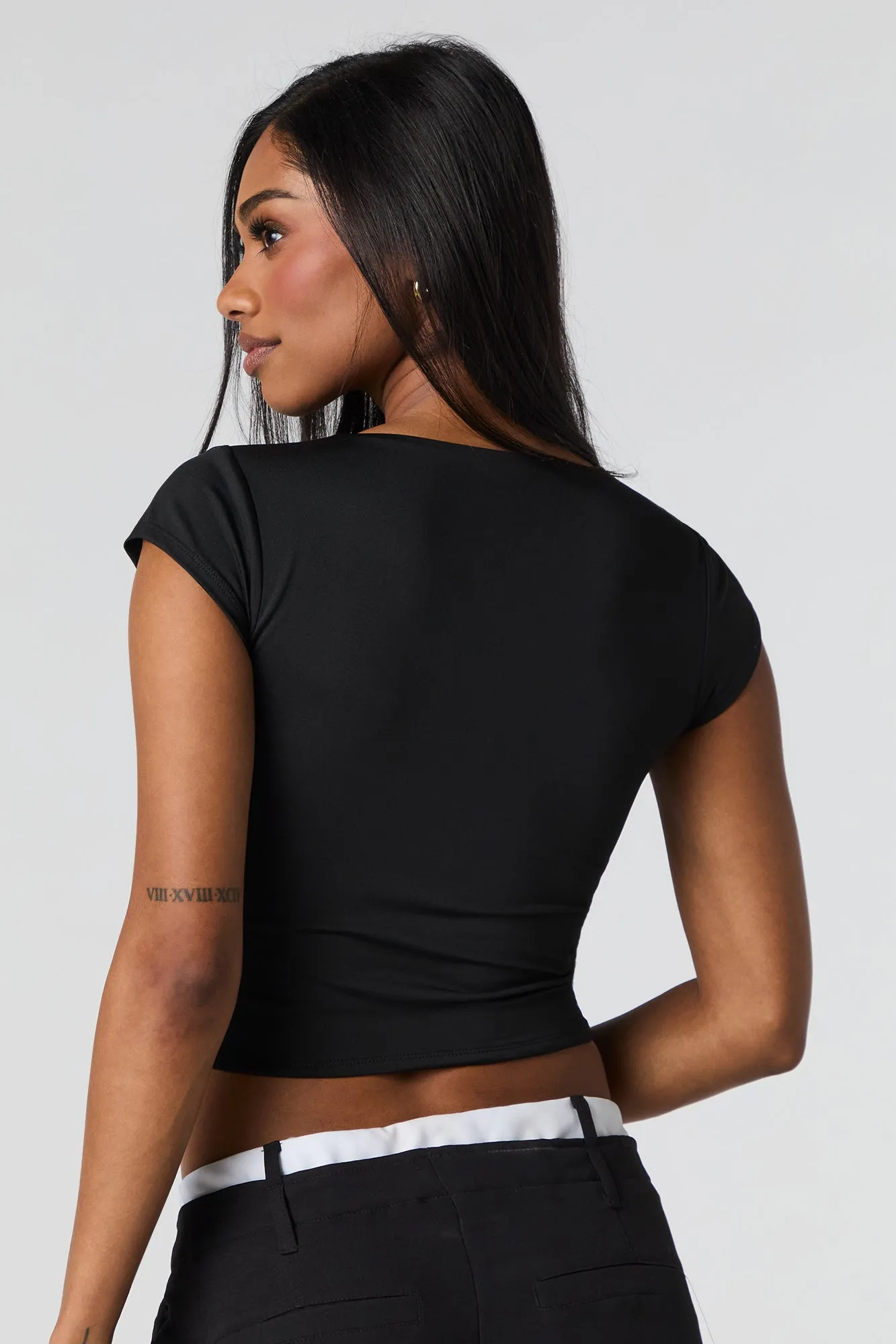 Contour Square Neck Cap Sleeve Crop Top