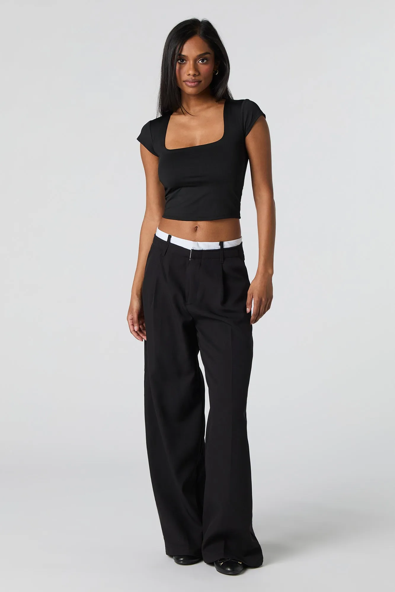 Contour Square Neck Cap Sleeve Crop Top