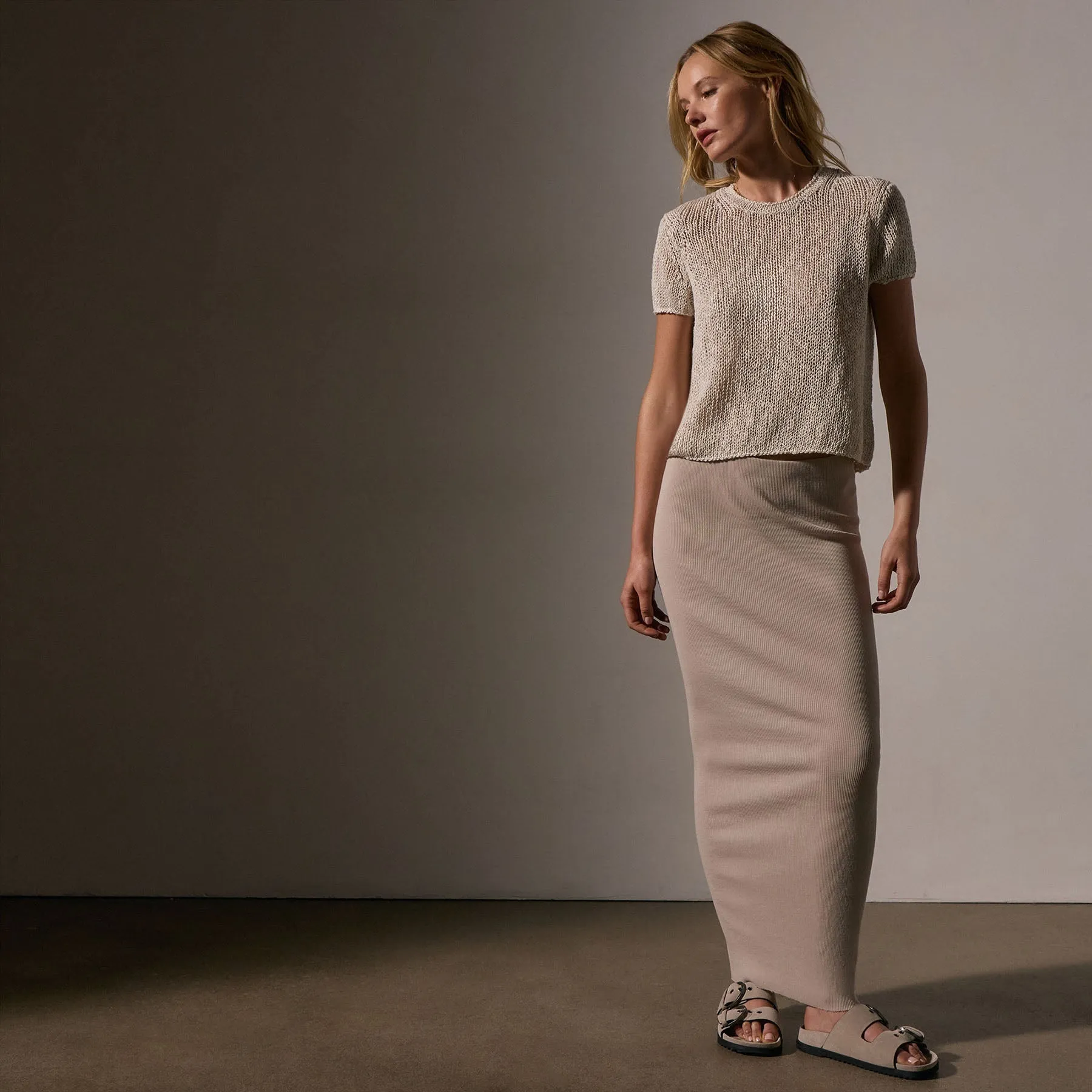 Cotton Linen Knit Crew Neck - Natural