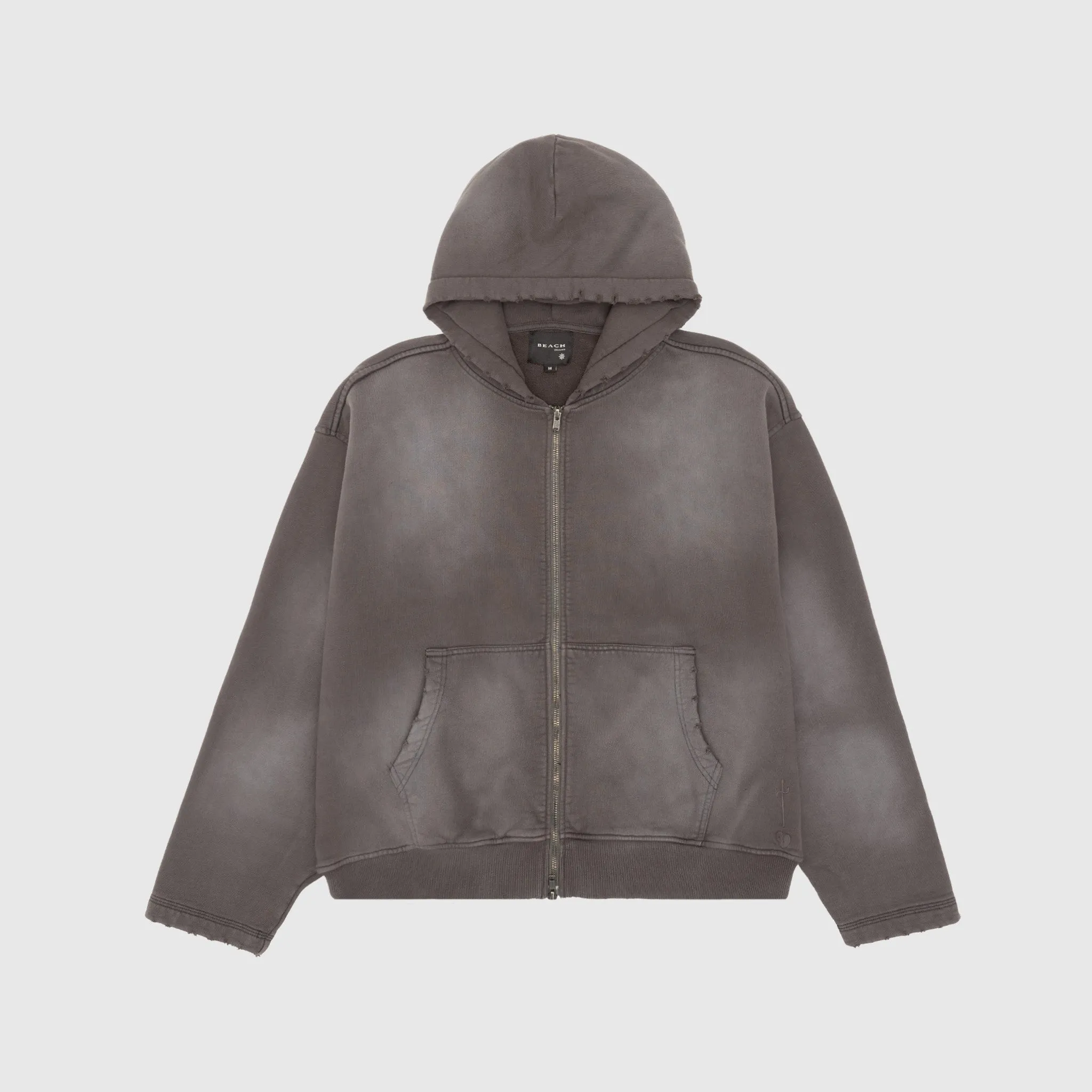 DISTRESSED ZIP HOODIE