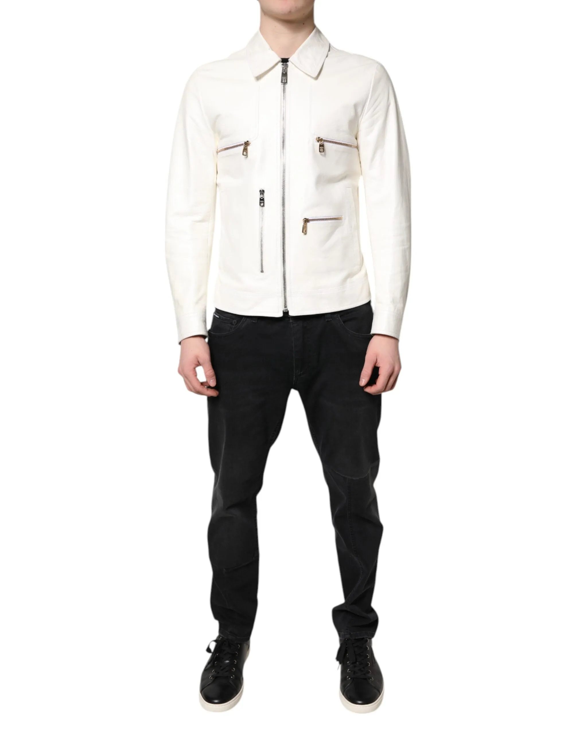Dolce & Gabbana Colla Full Zip Biker Coat Men's Jacket
