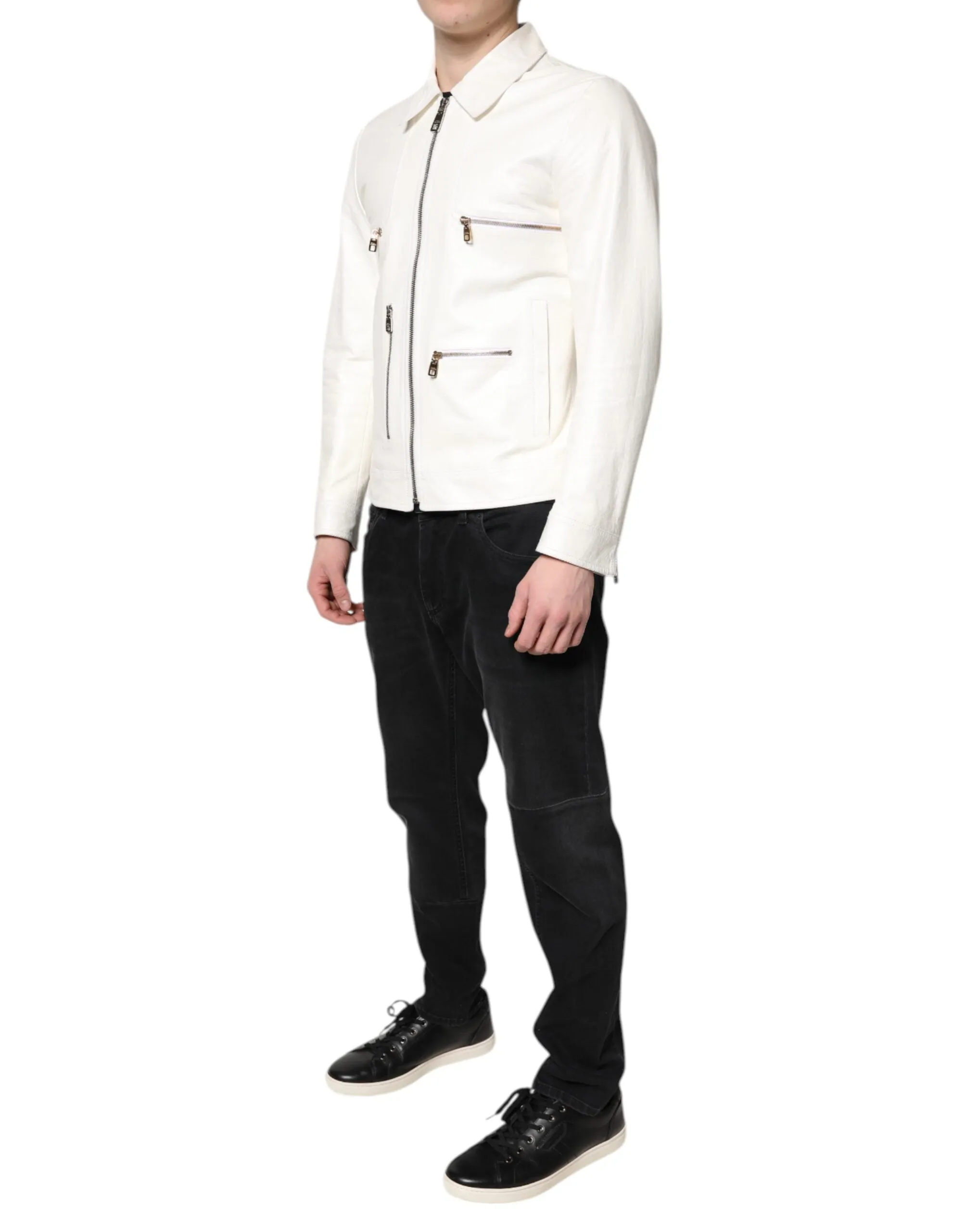 Dolce & Gabbana Colla Full Zip Biker Coat Men's Jacket