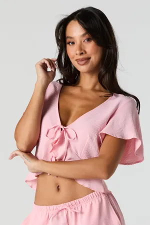 Flowy Tie Front Ruffle Crop Top