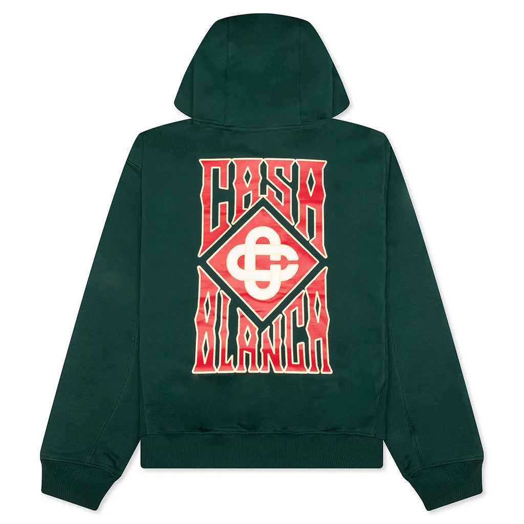 Gothic Stacked Logo Printed Hoodie - Green