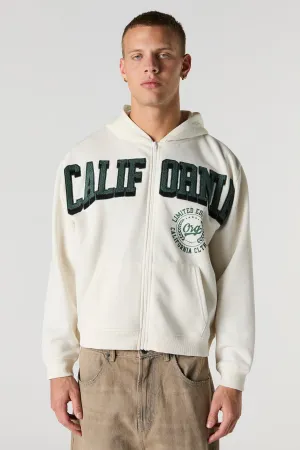 Haut à capuchon en molleton avec motif California brodé en chenille et fermeture à glissière