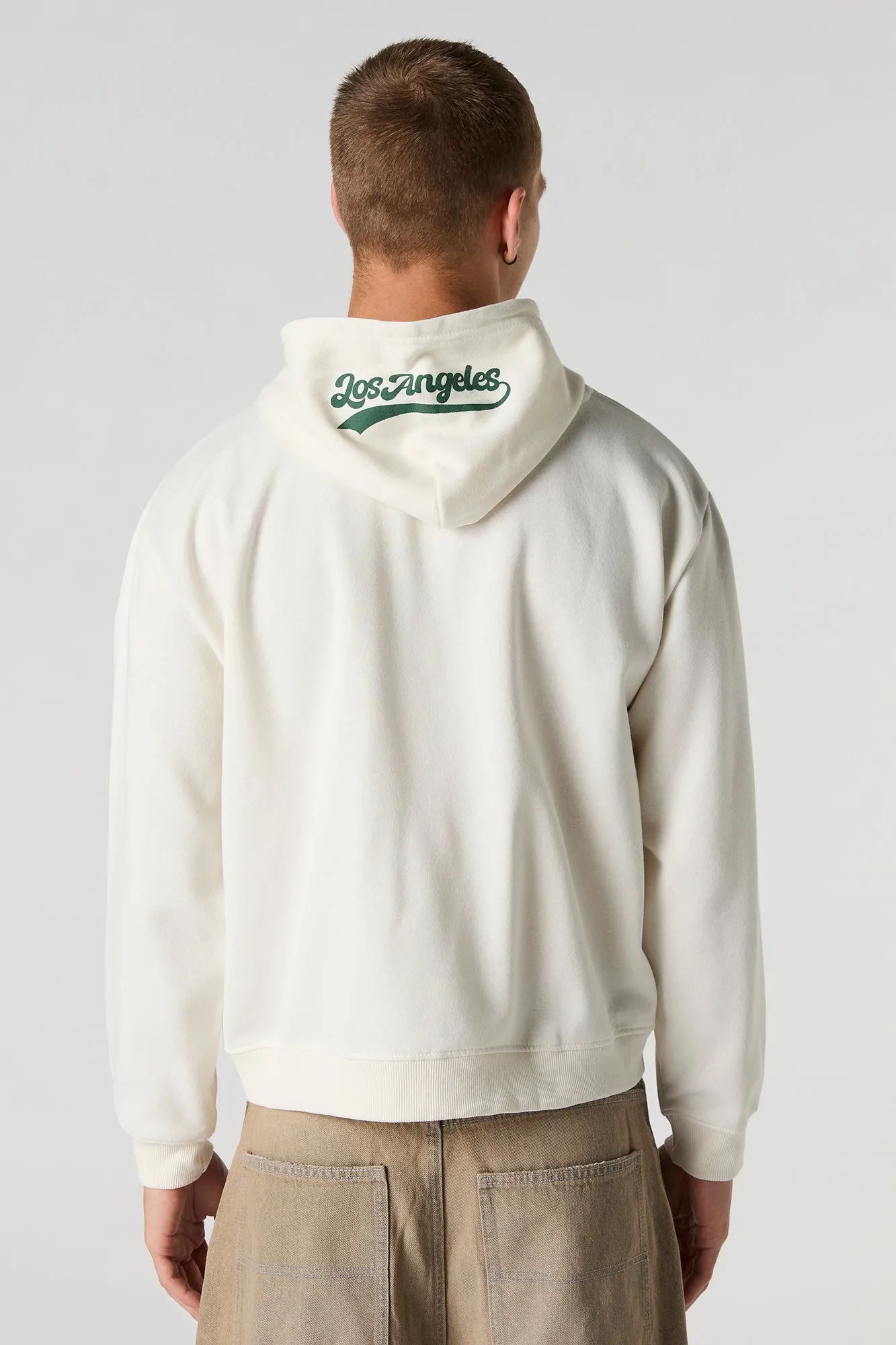 Haut à capuchon en molleton avec motif California brodé en chenille et fermeture à glissière