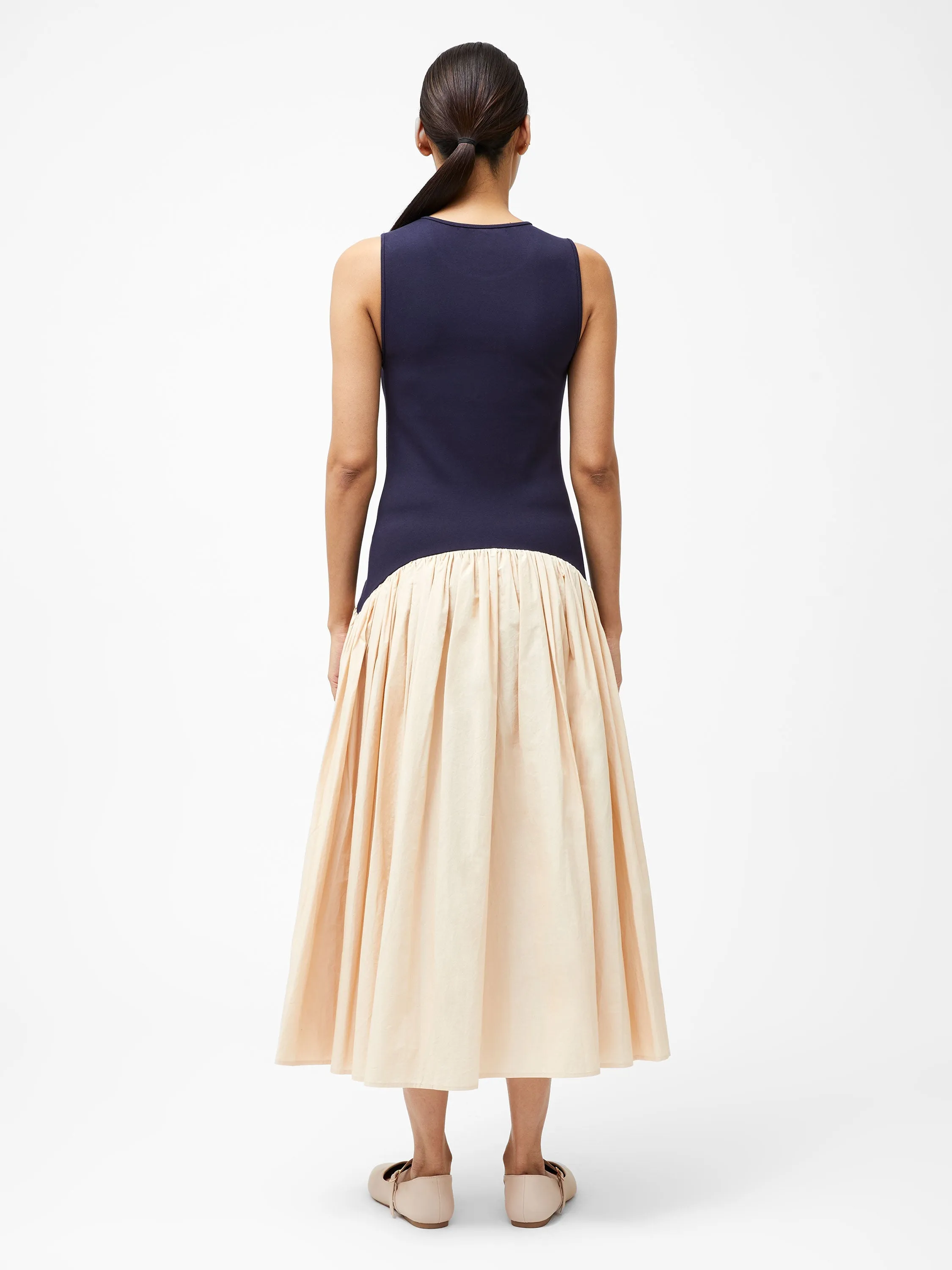 Kayle Jia Mix Drop Waist Midi Dress