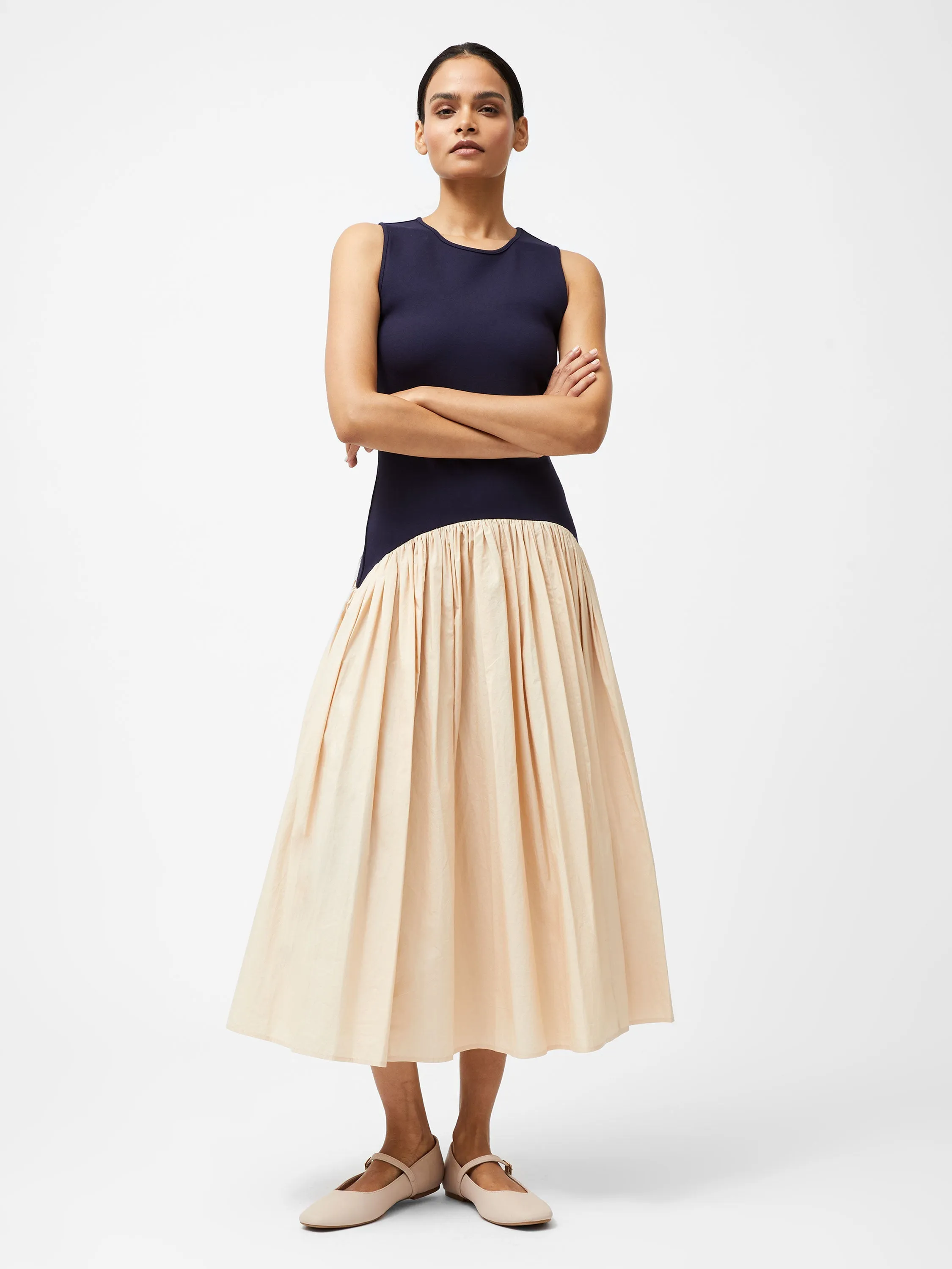 Kayle Jia Mix Drop Waist Midi Dress