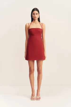 LANI TIE MINI DRESS - RED DAHLIA