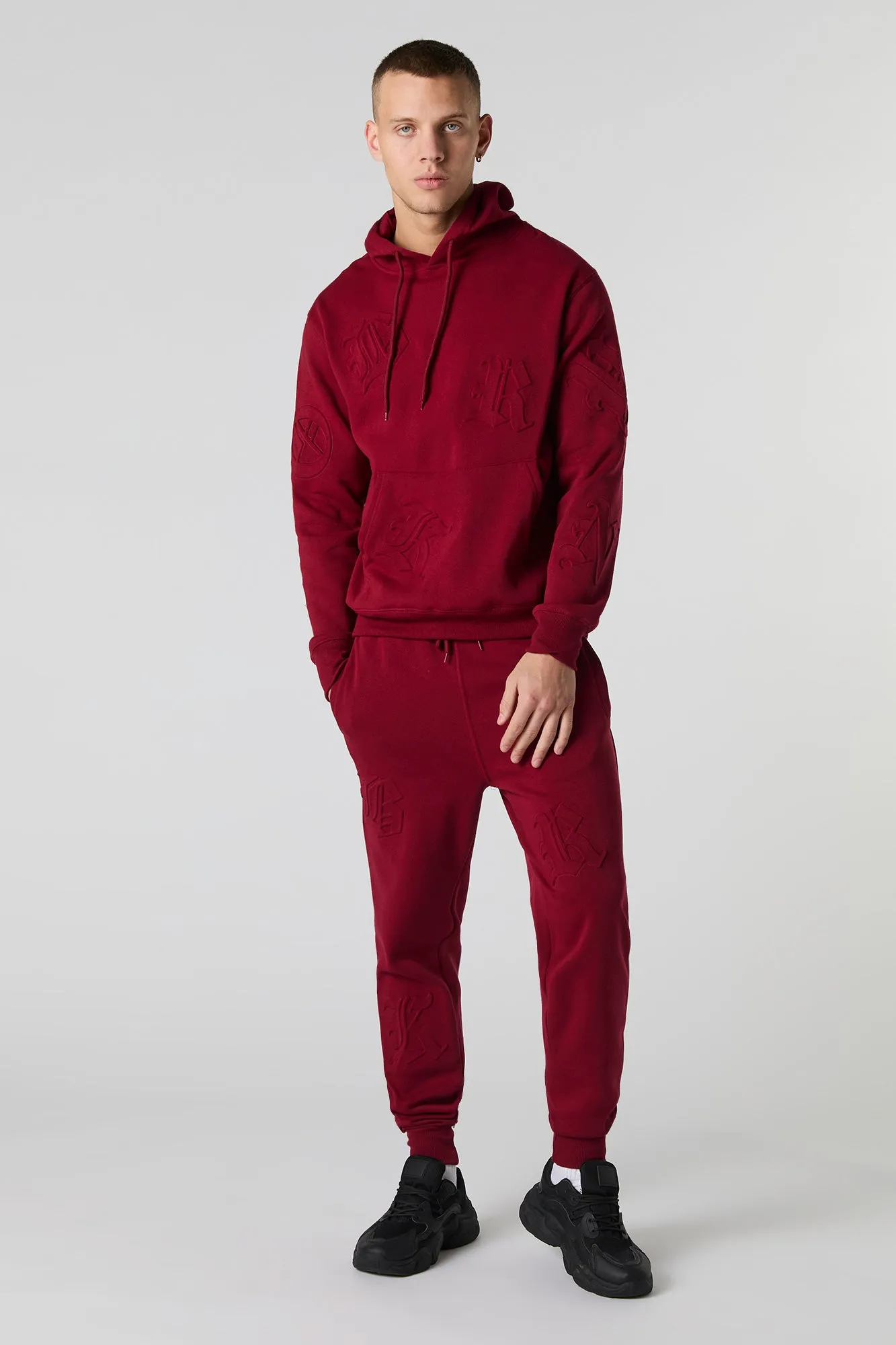 Letter Embossed Fleece Hoodie