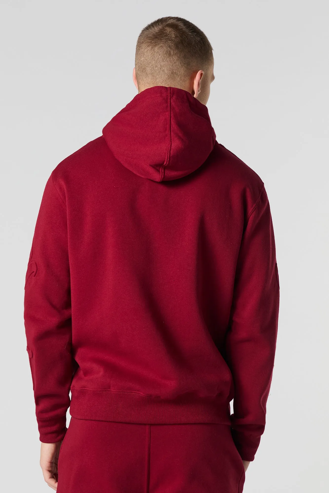 Letter Embossed Fleece Hoodie