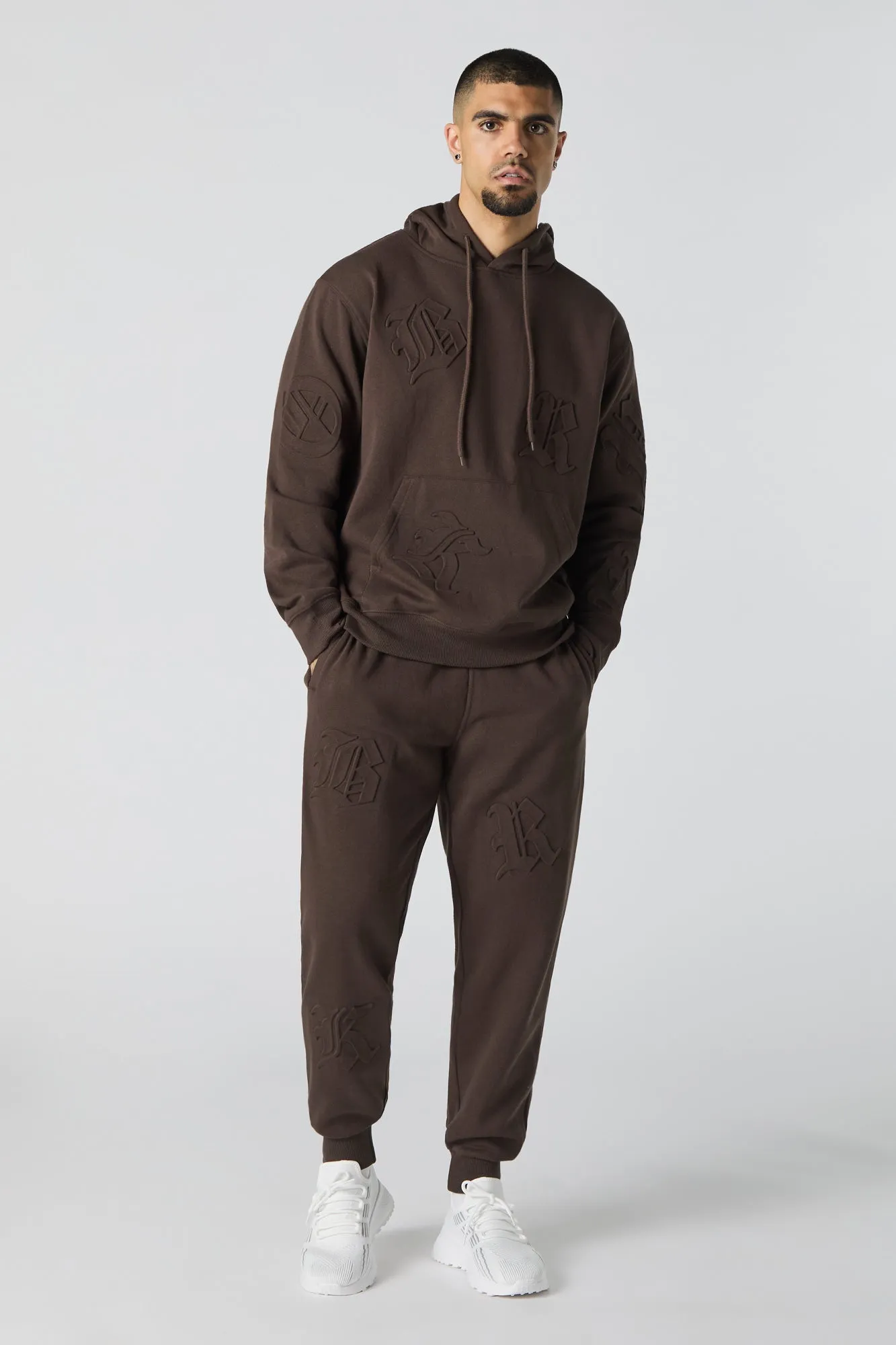 Letter Embossed Fleece Hoodie