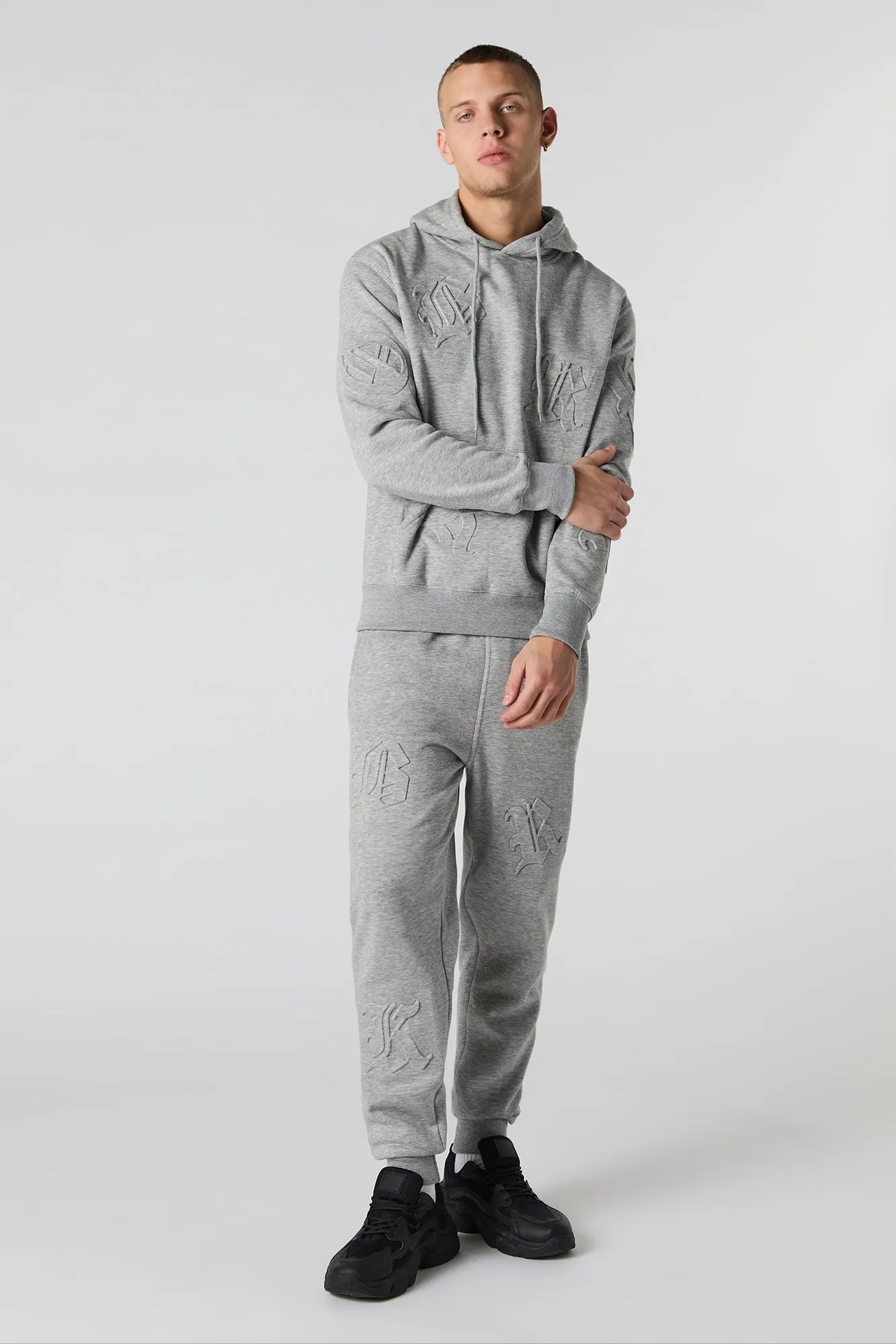 Letter Embossed Fleece Hoodie