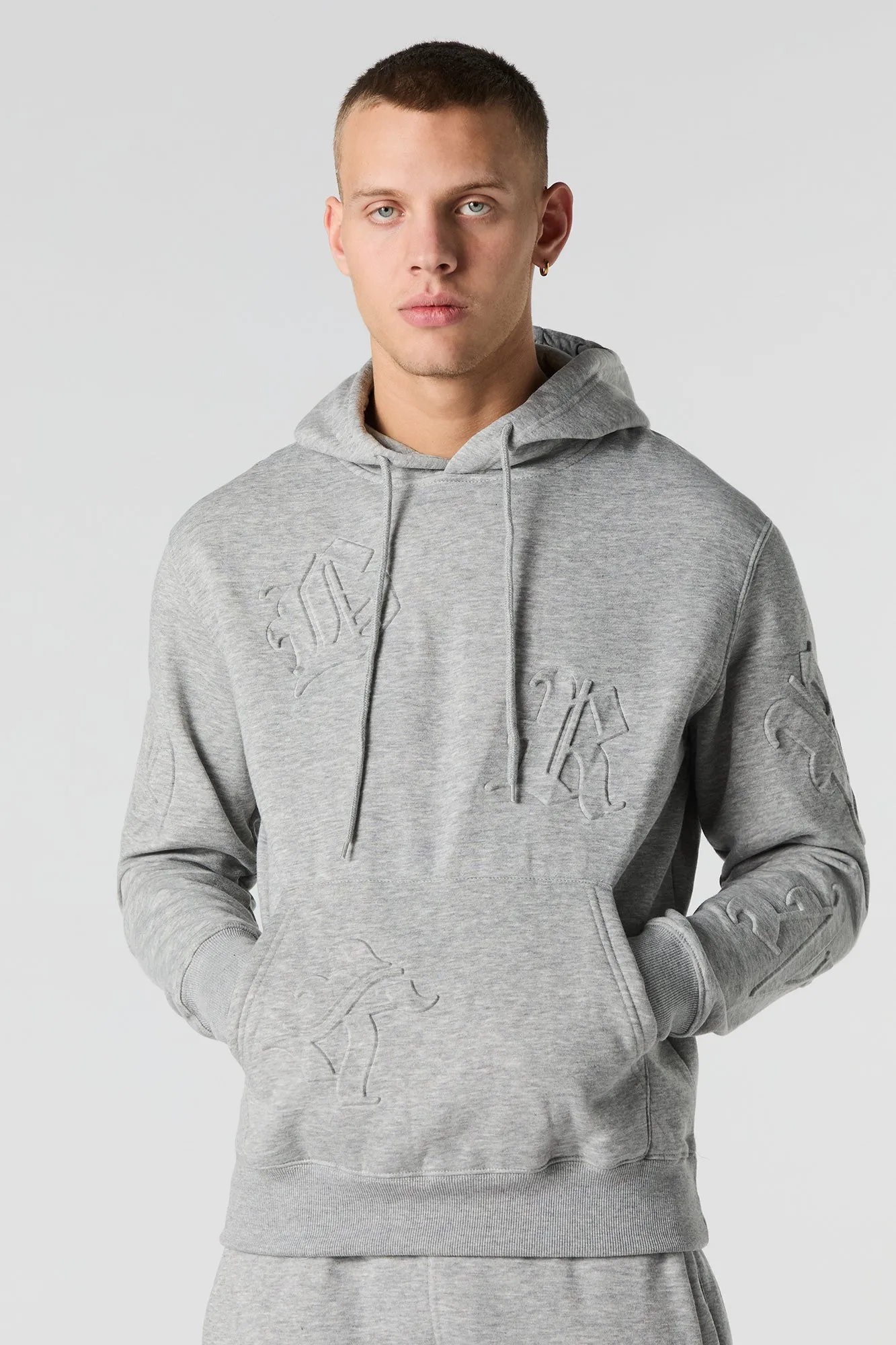 Letter Embossed Fleece Hoodie