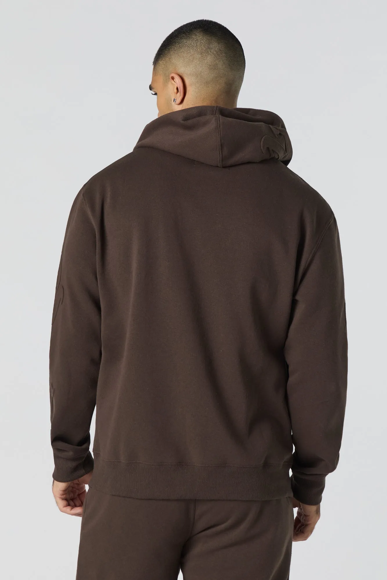 Letter Embossed Fleece Hoodie