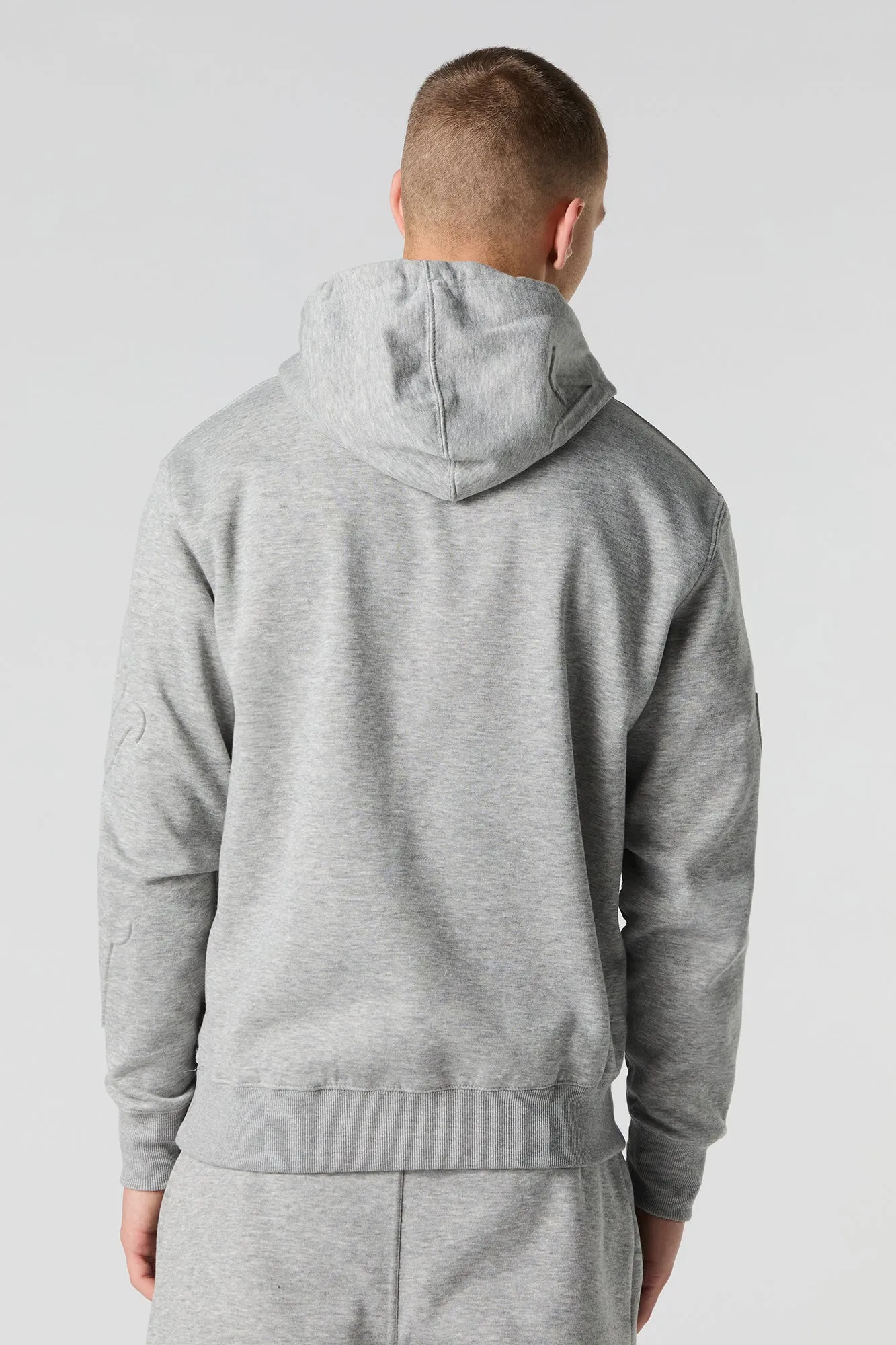 Letter Embossed Fleece Hoodie