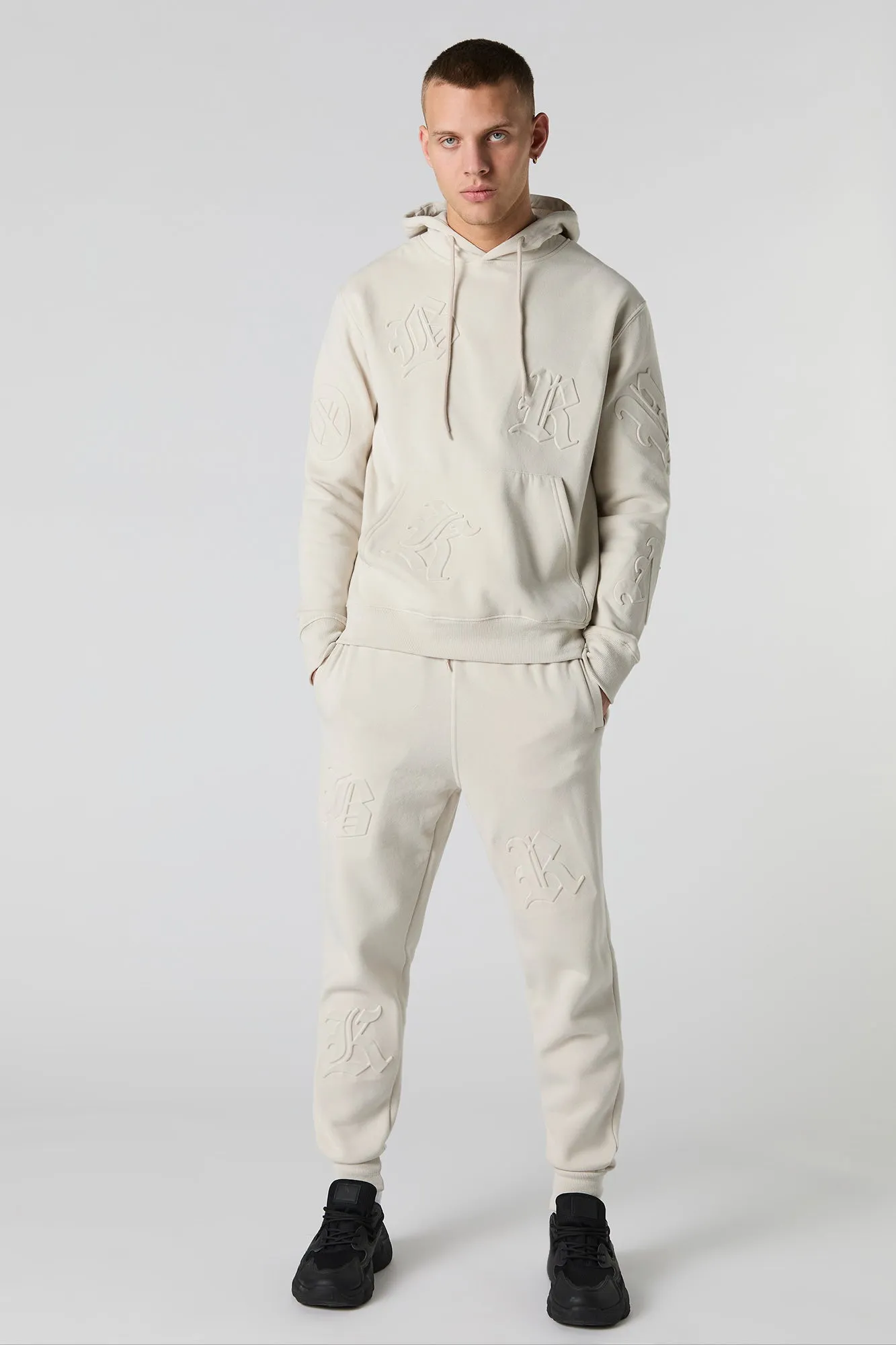 Letter Embossed Fleece Hoodie
